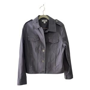 St. John Sport Button Front Jacket Stretch Long Sleeve Collared Gray Size Small